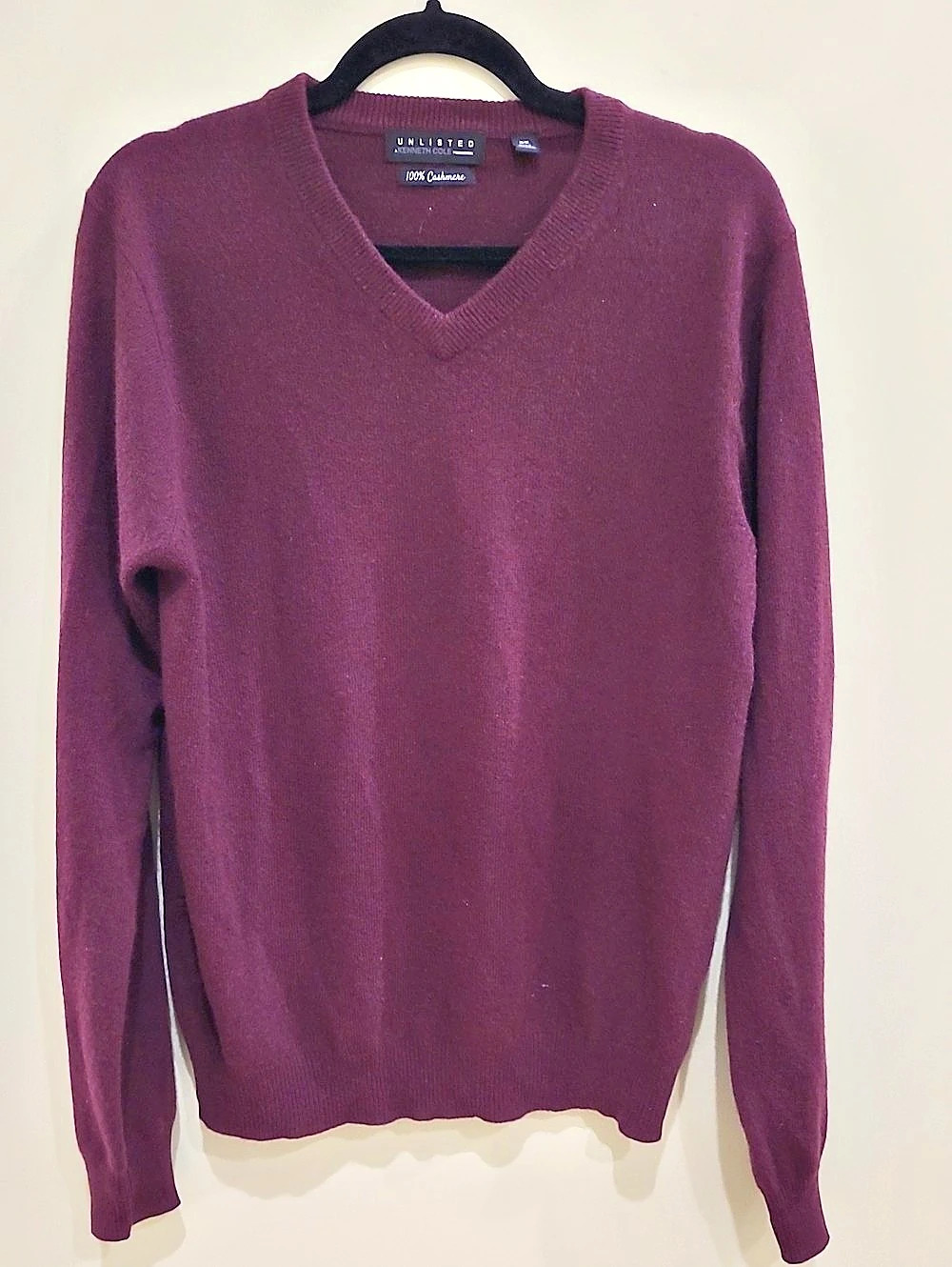 Unlisted Kenneth Cole Cashmere V-Neck Sweater in Plum Burgundy